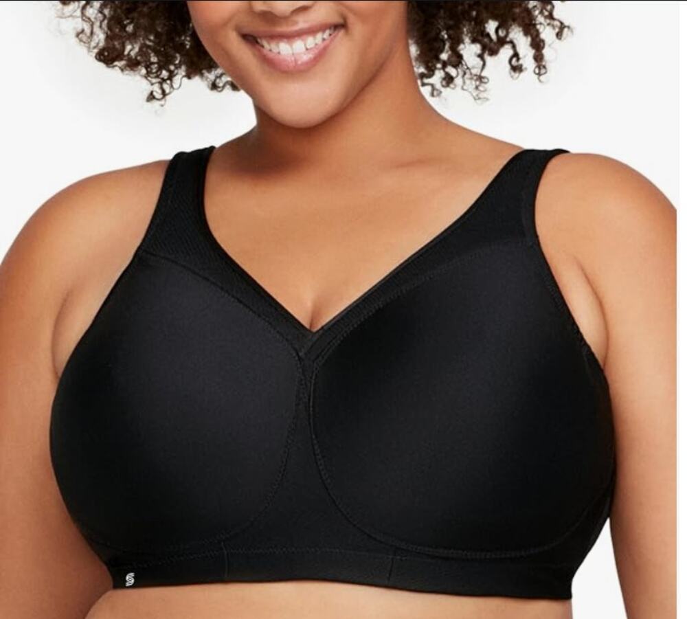 Glamorise Bra Full Figure 36F MagicLift Seamless Sports Bra Wirefree Black NEW